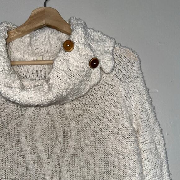 Moth Anthropologie Cable Knit Cowl Neck Tunic Sweater Cream Oatmeal Size Small - Picture 4 of 7